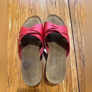 Yokono Women's Red Leather Slide Sandals Wedge
